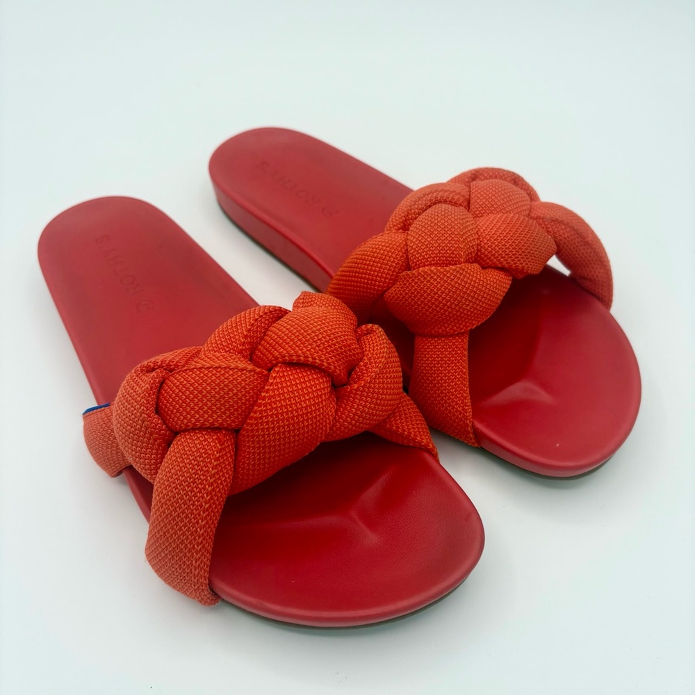 Rothy's Braided Strap Slide Sandals in Coral Orange - Picture 2 of 9